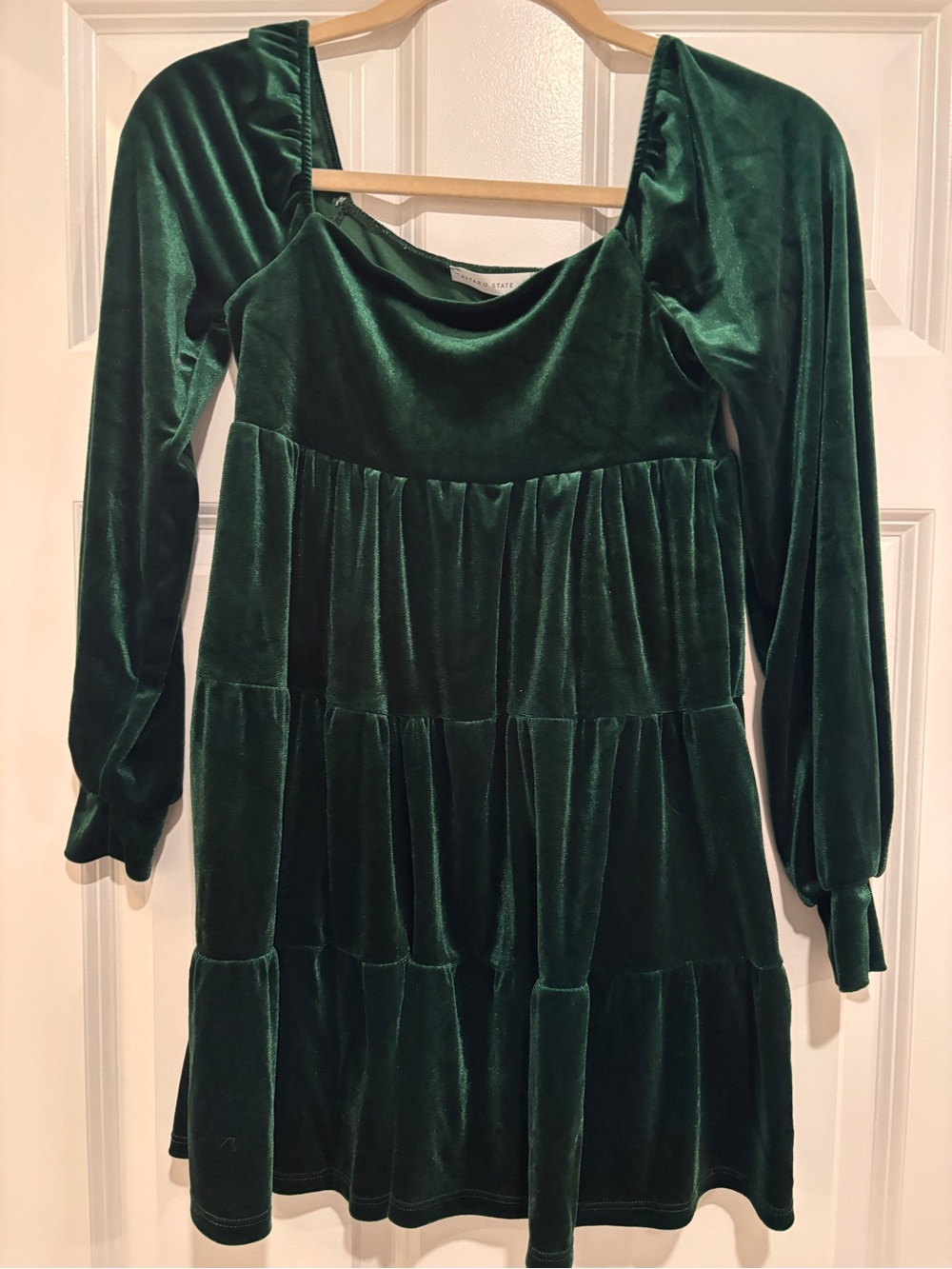 Altar'd State Forest Green Velvet Long-Sleeve Tiered Dress